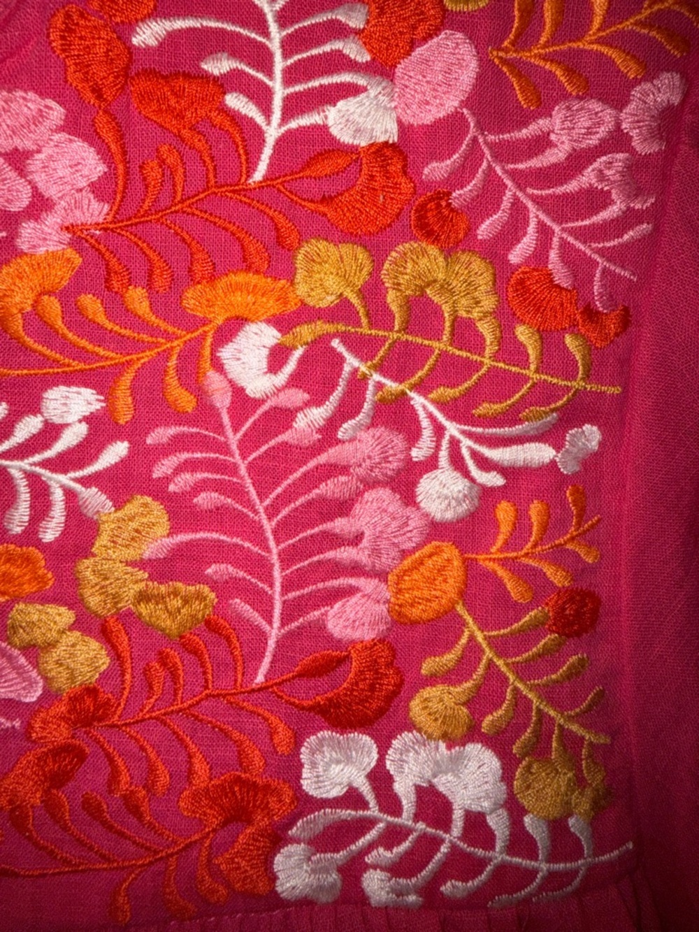 Embroidered Pink Peasant Top - Vibrant Floral Yoke - Picture 8 of 9